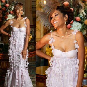 Zimmermann Botanica‎ Petal Floral Applique Lilac Purple Silk Linen Bustier Dress